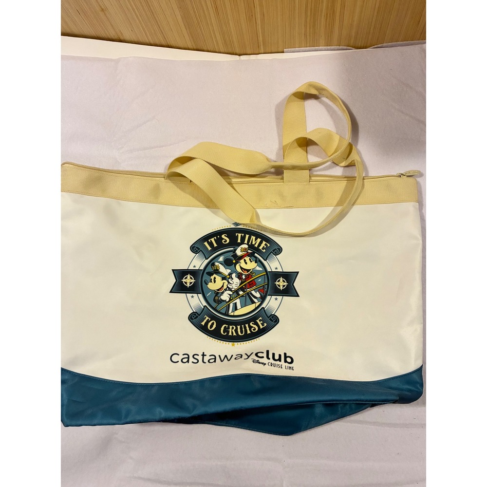Disney Cruise Line Castaway Club Mickey Minnie Tote Bag Cream Teal Large Zip Top